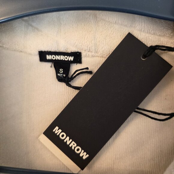 Monrow Women's Terry Cloth Button-Up Shirt Short Sleeves Oversize Ivory Small - Picture 10 of 14